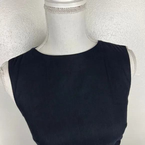 Nicole Miller Artelier Dress Women 4 Black Sleeveless Midi Drape Solid LBD Linen - Picture 7 of 14